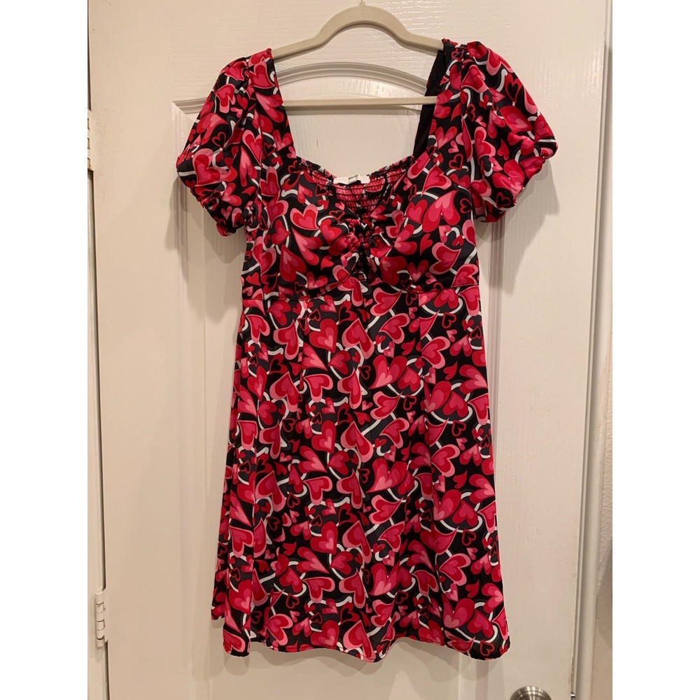 Madden NYC Women's Red Black‎ Heart Print Dress Polyester Sz L